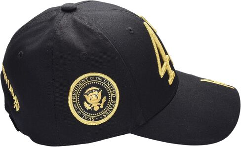 Trump 47 Black Cap with Gold Embroidery – Hook & Loop Adjustable Patriotic Hat in Saudi Arabia