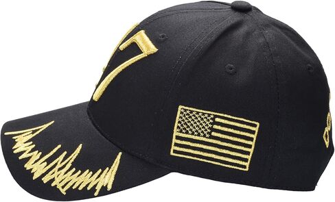 Trump 47 Black Cap with Gold Embroidery – Hook & Loop Adjustable Patriotic Hat in Saudi Arabia
