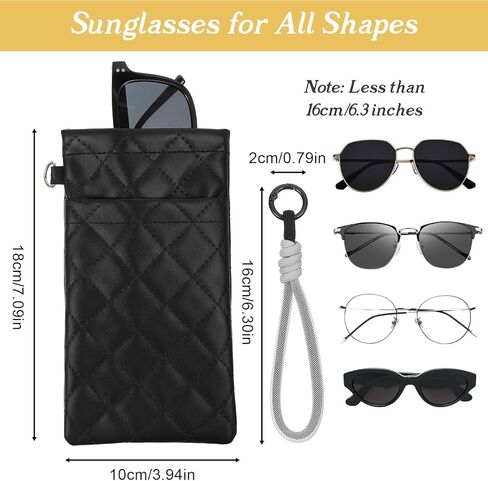 2PCS Double Glasses Case Soft, Sunglass Pouch with Strap, Soft Eyeglass Cases for Women Squeeze Top Sunglasses Organizer (White Black) in Kuwait