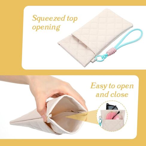 2PCS Double Glasses Case Soft, Sunglass Pouch with Strap, Soft Eyeglass Cases for Women Squeeze Top Sunglasses Organizer (White Black) in Kuwait