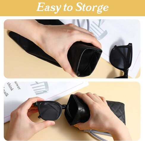 2PCS Double Glasses Case Soft, Sunglass Pouch with Strap, Soft Eyeglass Cases for Women Squeeze Top Sunglasses Organizer (White Black) in Kuwait