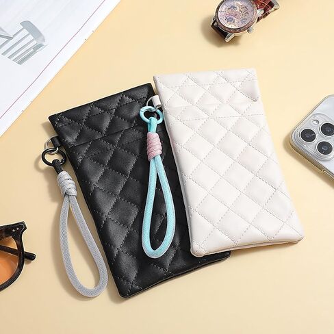 2PCS Double Glasses Case Soft, Sunglass Pouch with Strap, Soft Eyeglass Cases for Women Squeeze Top Sunglasses Organizer (White Black) in Kuwait