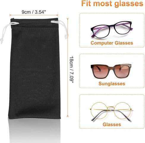 HARFINGTON 3pcs Eyeglass Pouch Microfiber Sunglasses Storage Bag Thick Portable Drawstring Pouch for Phone Glasses Jewellery, Black in Saudi Arabia