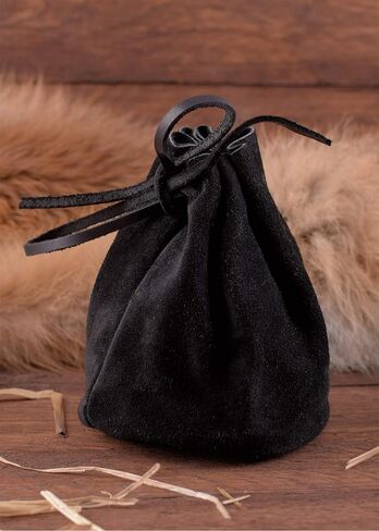 Battle-Merchant Large Black Suede Leather Dice Bag & Coin Pouch – Medieval Viking LARP Reenactment, DnD Dice Holder in Saudi Arabia