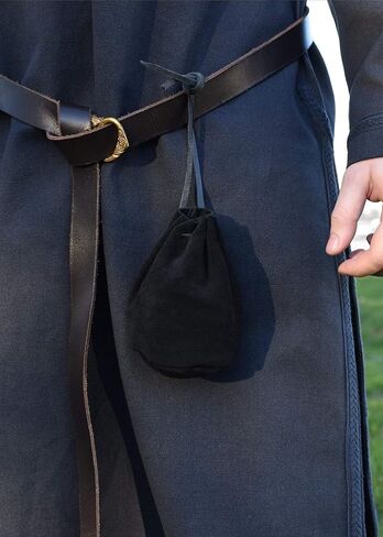 Battle-Merchant Large Black Suede Leather Dice Bag & Coin Pouch – Medieval Viking LARP Reenactment, DnD Dice Holder in Saudi Arabia