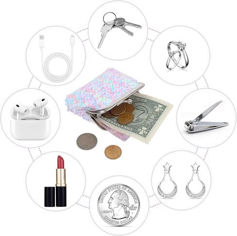 2PCS Women’s Small Change Purse Cute Colorful Pocket-Sized Nylon Coin Pouch Rectangle Kiss Lock, Double Sided Sequin, Mini Coin Purse Wallet Gifts for Girl in Saudi Arabia
