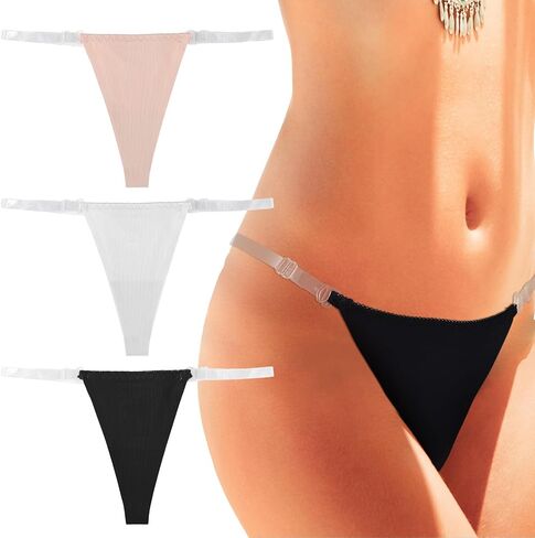 Yolev 3 Pack Clear Strap Thongs for Women Adjustable G String Thongs No Show Clear Underwear for Women Invisible Seamless Panties Sexy in Saudi Arabia