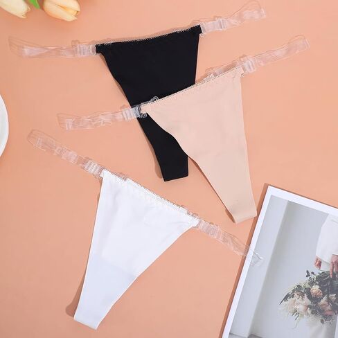 Yolev 3 Pack Clear Strap Thongs for Women Adjustable G String Thongs No Show Clear Underwear for Women Invisible Seamless Panties Sexy in Saudi Arabia