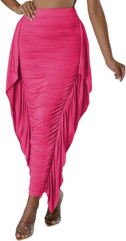 Aisbei Women's Side Ruffles High Waisted Ruhed Bodycon Pencil Long Maxi Skirts in Saudi Arabia