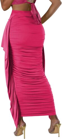 Aisbei Women's Side Ruffles High Waisted Ruhed Bodycon Pencil Long Maxi Skirts in Saudi Arabia