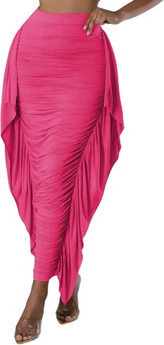 Aisbei Women's Side Ruffles High Waisted Ruhed Bodycon Pencil Long Maxi Skirts in Saudi Arabia