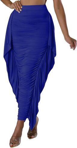 Aisbei Women's Side Ruffles High Waisted Ruhed Bodycon Pencil Long Maxi Skirts in Saudi Arabia