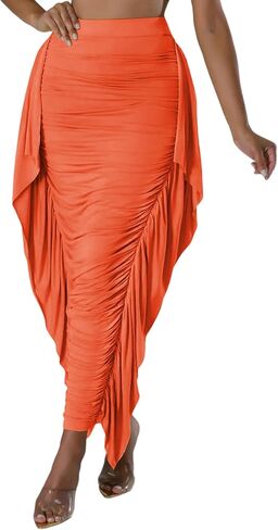 Aisbei Women's Side Ruffles High Waisted Ruhed Bodycon Pencil Long Maxi Skirts in Saudi Arabia