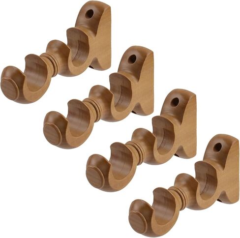 T Tulead Wooden Curtain Rod Brackets Wood Curtain Rod Holders Double Curtain Rod Holder Bracket Wall Mounted Drapery Rod Support Bracket Yellow 4PCS with Screws in Saudi Arabia