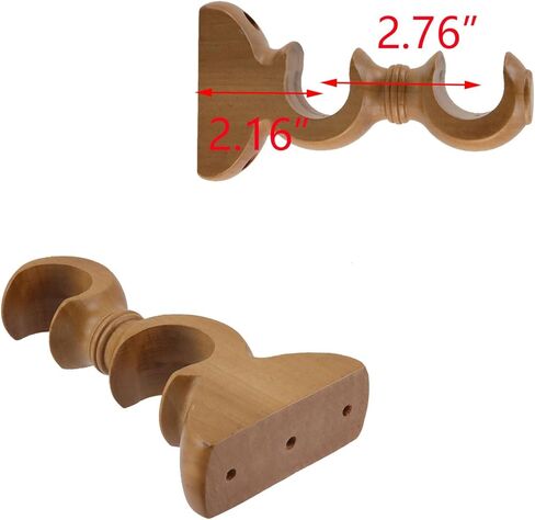T Tulead Wooden Curtain Rod Brackets Wood Curtain Rod Holders Double Curtain Rod Holder Bracket Wall Mounted Drapery Rod Support Bracket Yellow 4PCS with Screws in Saudi Arabia