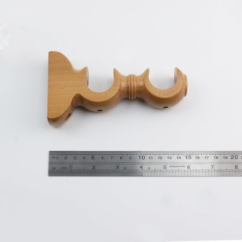 T Tulead Wooden Curtain Rod Brackets Wood Curtain Rod Holders Double Curtain Rod Holder Bracket Wall Mounted Drapery Rod Support Bracket Yellow 4PCS with Screws in Saudi Arabia