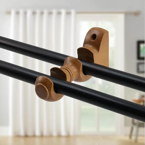 T Tulead Wooden Curtain Rod Brackets Wood Curtain Rod Holders Double Curtain Rod Holder Bracket Wall Mounted Drapery Rod Support Bracket Yellow 4PCS with Screws in Saudi Arabia
