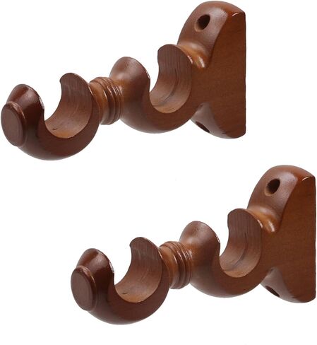 T Tulead Wooden Curtain Rod Brackets Wood Curtain Rod Holders Double Curtain Rod Holder Bracket Wall Mounted Drapery Rod Support Bracket Yellow 4PCS with Screws in Saudi Arabia