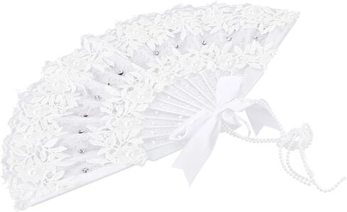 Handmade Lace Pearl Fan Elegant Bridal Handheld Fan for Weddings Dance Performances and Parties Lightweight and Decoration Accessory in Saudi Arabia