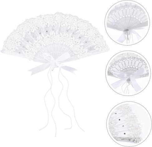 Handmade Lace Pearl Fan Elegant Bridal Handheld Fan for Weddings Dance Performances and Parties Lightweight and Decoration Accessory in Saudi Arabia