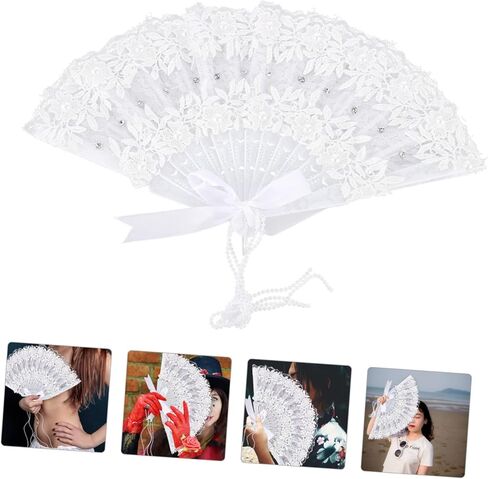 Handmade Lace Pearl Fan Elegant Bridal Handheld Fan for Weddings Dance Performances and Parties Lightweight and Decoration Accessory in Saudi Arabia