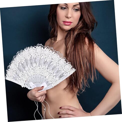 Handmade Lace Pearl Fan Elegant Bridal Handheld Fan for Weddings Dance Performances and Parties Lightweight and Decoration Accessory in Saudi Arabia