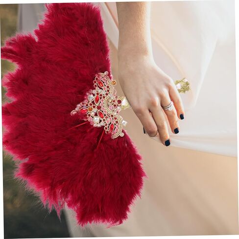 Cabilock Exquisite Handheld Rhinestone Plume Fan for Weddings Photography Props and Stage Performances Bridal Accessory for Unforgettable Moments in Saudi Arabia