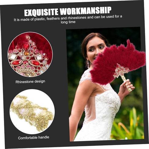 Cabilock Exquisite Handheld Rhinestone Plume Fan for Weddings Photography Props and Stage Performances Bridal Accessory for Unforgettable Moments in Saudi Arabia