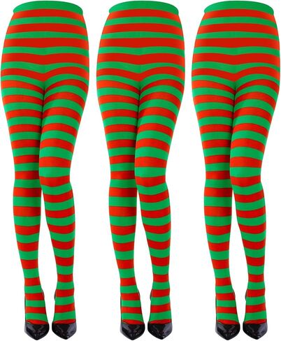 Sumind 3 Pairs Striped Christmas Day Striped Tights Full Length Tights Thigh High Stocking for Costume Accessory in Saudi Arabia