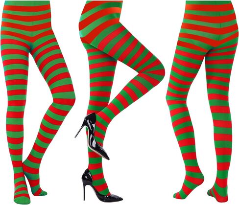 Sumind 3 Pairs Striped Christmas Day Striped Tights Full Length Tights Thigh High Stocking for Costume Accessory in Saudi Arabia