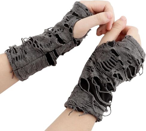 Punk Glove Halloween Costume, Fingerless Ripped Gloves Warmer Sleeve, Goth Grunge Accessories for Men and Women in Saudi Arabia