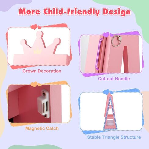 GLACER Kids Jewelry Armoire, 45.5" Standing Child Jewelry Organizer with Full-Length Mirror, Foldable Drawer, Anti-toppling System, Kids Vanity Dress Up Mirror Jewelry Cabinet for Bedroom (Pink) in Saudi Arabia