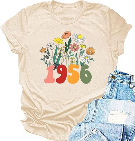 Women 70th Birthday Shirt Vintage 1955 Tshirt Seventy Bday Gift Casual Birthday Apparel Flower Graphic Short Sleeves Tee in Saudi Arabia