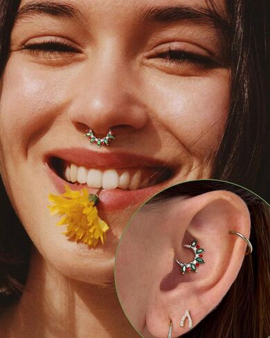 COCHARM Christmas Septum Rings 16G Green CZ Septum Jewelry Surgical Steel Helix Daith Piercing Jewelry 8/10MM in Saudi Arabia