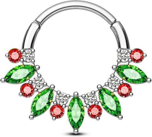 COCHARM Christmas Septum Rings 16G Green CZ Septum Jewelry Surgical Steel Helix Daith Piercing Jewelry 8/10MM in Saudi Arabia