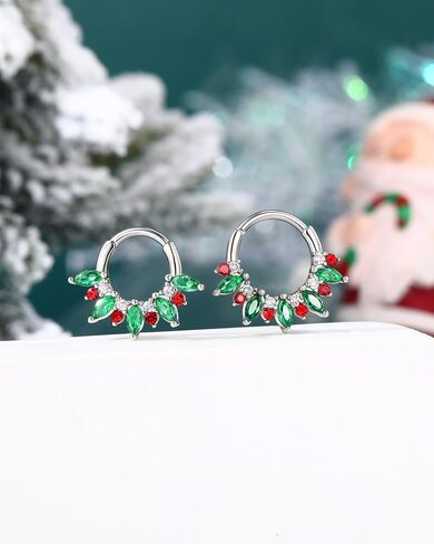 COCHARM Christmas Septum Rings 16G Green CZ Septum Jewelry Surgical Steel Helix Daith Piercing Jewelry 8/10MM in Saudi Arabia