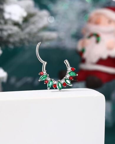 COCHARM Christmas Septum Rings 16G Green CZ Septum Jewelry Surgical Steel Helix Daith Piercing Jewelry 8/10MM in Saudi Arabia