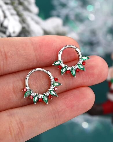 COCHARM Christmas Septum Rings 16G Green CZ Septum Jewelry Surgical Steel Helix Daith Piercing Jewelry 8/10MM in Saudi Arabia