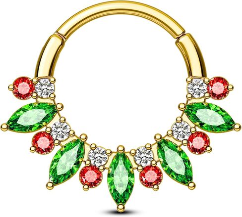 COCHARM Christmas Septum Rings 16G Green CZ Septum Jewelry Surgical Steel Helix Daith Piercing Jewelry 8/10MM in Saudi Arabia
