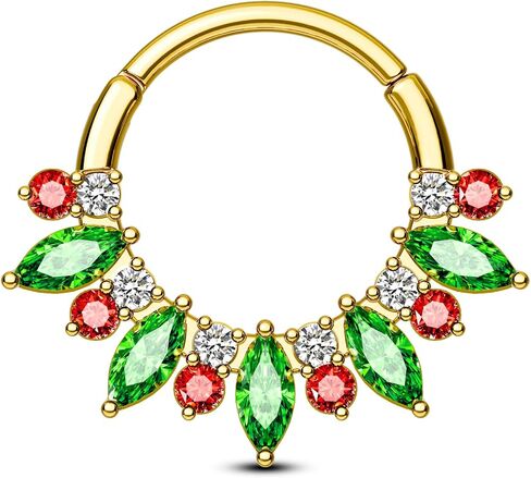 COCHARM Christmas Septum Rings 16G Green CZ Septum Jewelry Surgical Steel Helix Daith Piercing Jewelry 8/10MM in Saudi Arabia