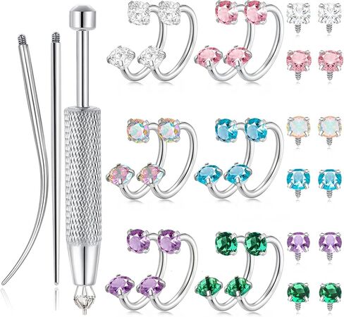 Tornito Horseshoe Nose Rings Half Hoop Earrings For Women Internally Threaded Double CZ Daith Tragus Helix Earring Lip Labret Septum Piercing 18G 20G 8mm Silver Gold Plated in Saudi Arabia