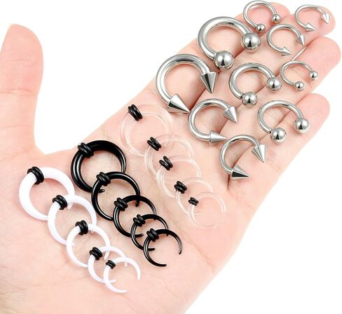 Jenxnjsjo 14/12/10/8/6g الحاجز تمتد Pincher عدة الأنف الأذن قياس خواتم ثقب المجوهرات للنساء الرجال in Saudi Arabia