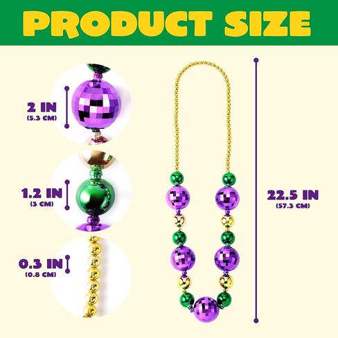 JOYIN 3 Pcs Mardi Gras Jumbo Bead Necklaces, Disco Gold Green Purple Necklaces Beads for Mardi Gras Party Decorations Supplies, Costume Accessories Favors in Saudi Arabia