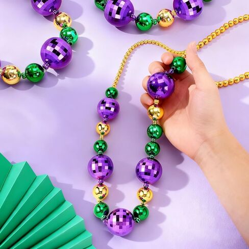 JOYIN 3 Pcs Mardi Gras Jumbo Bead Necklaces, Disco Gold Green Purple Necklaces Beads for Mardi Gras Party Decorations Supplies, Costume Accessories Favors in Saudi Arabia