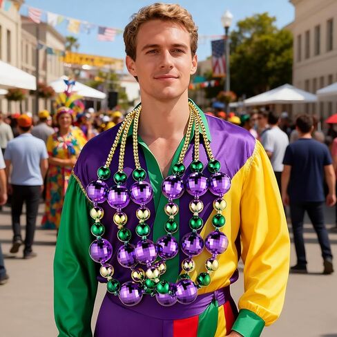 JOYIN 3 Pcs Mardi Gras Jumbo Bead Necklaces, Disco Gold Green Purple Necklaces Beads for Mardi Gras Party Decorations Supplies, Costume Accessories Favors in Saudi Arabia