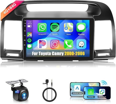 HiFi 2+64G لسيارة Toyota Camry 2000-2006 Android 13 ستيريو راديو السيارة، Carplay Android Auto 9 بوصة شاشة بلوتوث، مستقبل صوت السيارة GPS WiFi كاميرا احتياطية FM/RDS SWC in Kuwait