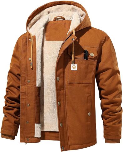 سترة عمل شتوية مقاومة للماء للرجال من NAVEKULL، مقاس فضفاض، مبطنة بقماش الشيربا، معطف بقلنسوة من القماش المعزول in Kuwait