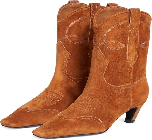 Women's Kitten Heel Western Boots Fashion Embroidered Pull On Square Toe Cowgirl Ankle Boots Fall Winter Casual Dressy Mid Chunky Heel Cowboy Booties for Women in Saudi Arabia