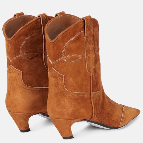 Women's Kitten Heel Western Boots Fashion Embroidered Pull On Square Toe Cowgirl Ankle Boots Fall Winter Casual Dressy Mid Chunky Heel Cowboy Booties for Women in Saudi Arabia