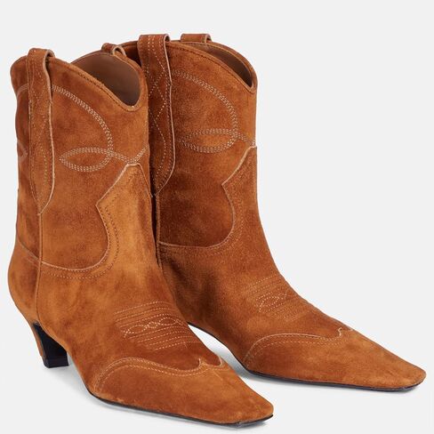 Women's Kitten Heel Western Boots Fashion Embroidered Pull On Square Toe Cowgirl Ankle Boots Fall Winter Casual Dressy Mid Chunky Heel Cowboy Booties for Women in Saudi Arabia